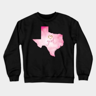 Texas Girl with Gold Heart in a Pink Texas State Map Crewneck Sweatshirt